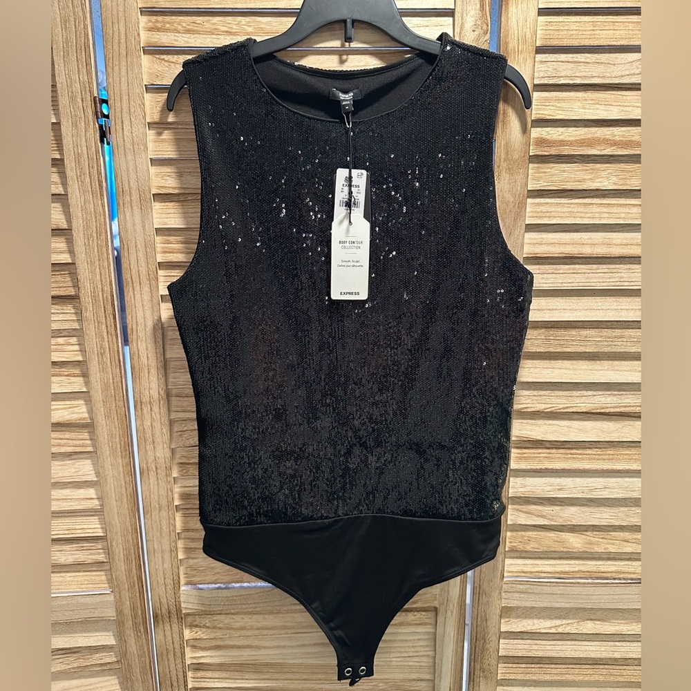 Express Black Sequin Bodysuit